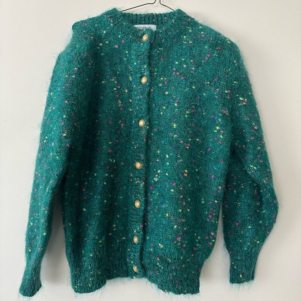 Chunky Green Sweater with Gold Buttons